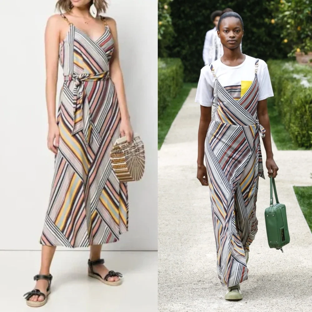 Tory Burch Runway Hook-Embellished Striped Crepe-Jersey Midi Wrap Dress     g12